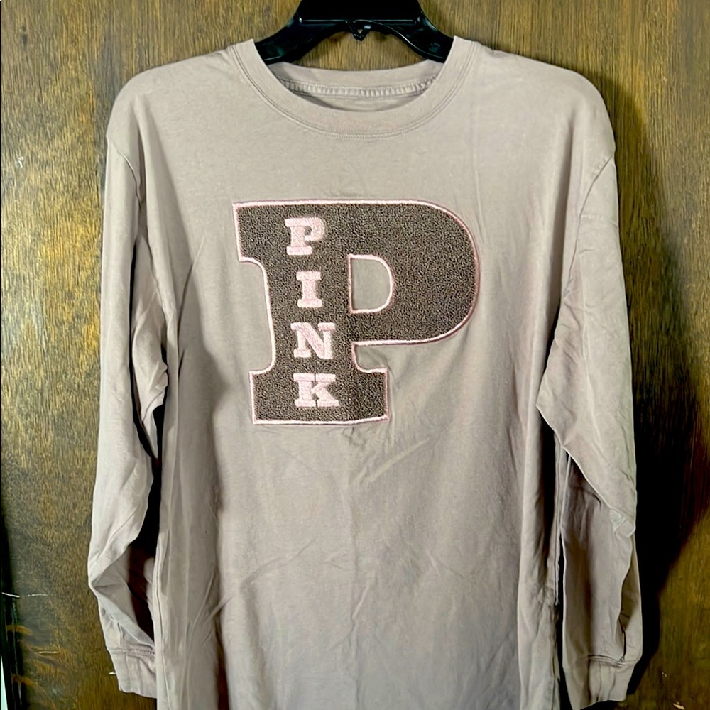 Pink Brand long sleeve shirt. Size Medium. Color light brown with pink trim.